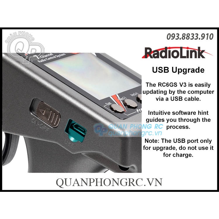 Tay Điều Khiển Radiolink RC6GS V3 7CH Transmitter Kèm Receiver R7FG Sóng Cực Xa Cho Xe Và Tàu