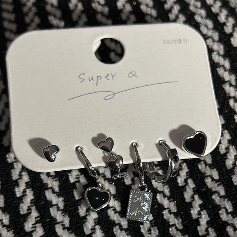 Bông Tai Hình Trái Tim Đính Đá Đen Thời Trang Cho Nữ