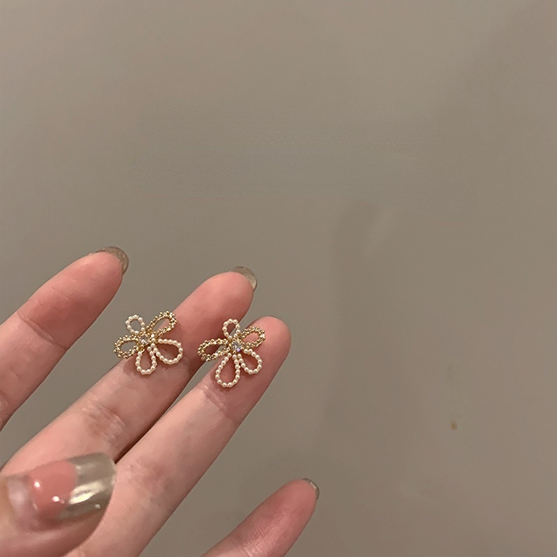 Bông Tai Mạ Bạc 925 Hình Hoa Đính Ngọc Trai Zircon Thời Trang Cho Nữ