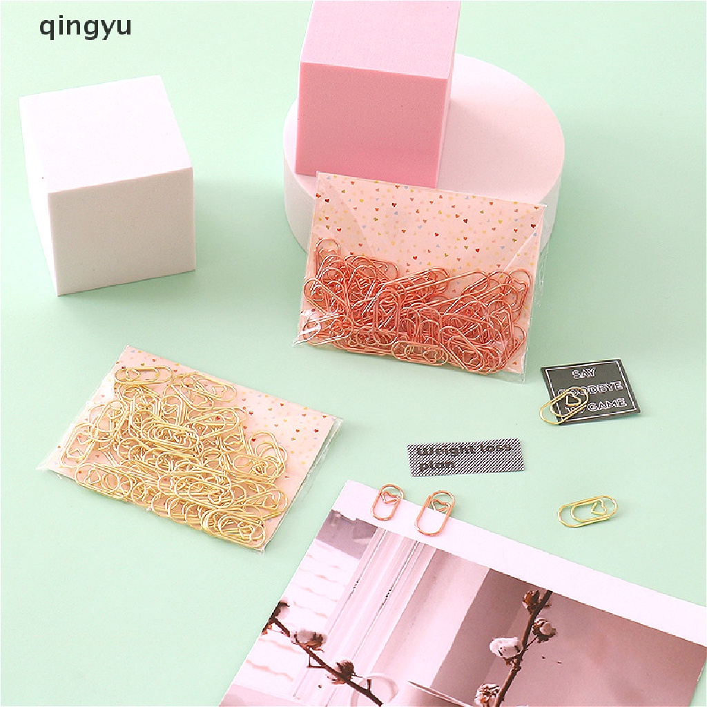 Qingyu Set 50 Kẹp Giấy Kim Loại Màu Vàng Hồng Hình Trái Tim mini
