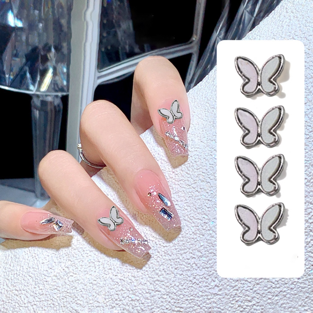 Set 10 Phụ Kiện Trang Trí Móng Tay Hình Vỏ Sò Và Bướm 3D Lấp Lánh