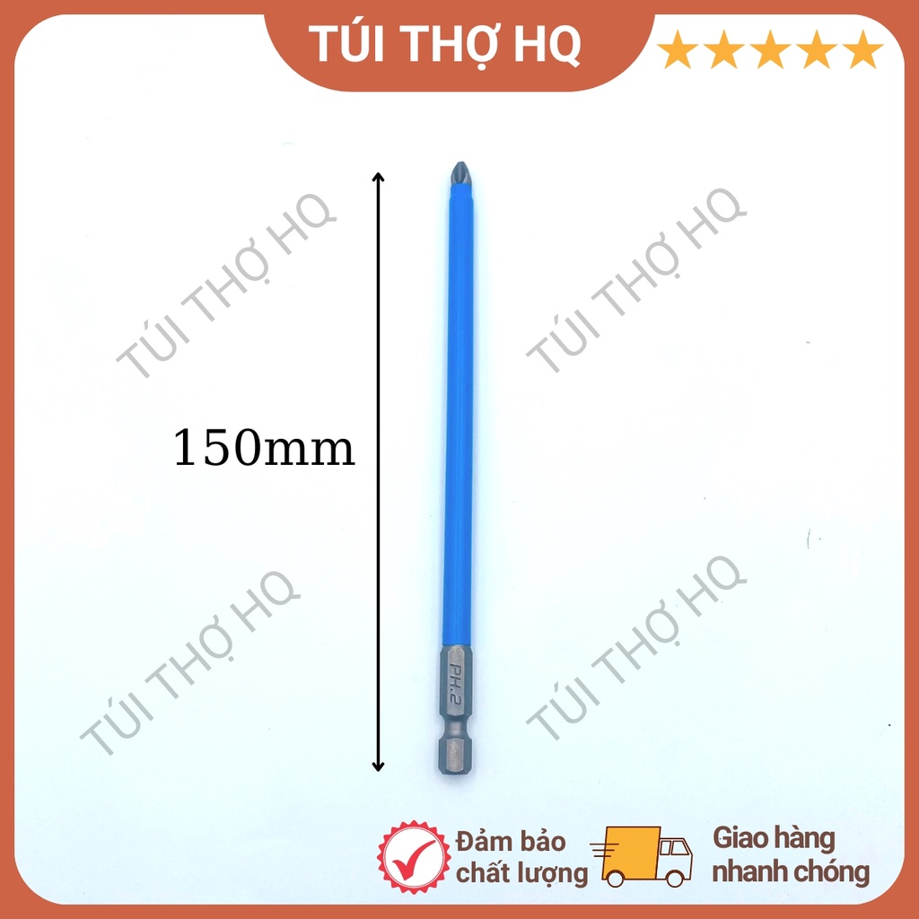 Bộ 5 mũi vít PH2 50/50/65/90/150mm chống trơn trượt, từ tính chuôi lục 6,5mm - Túi Thợ HQ