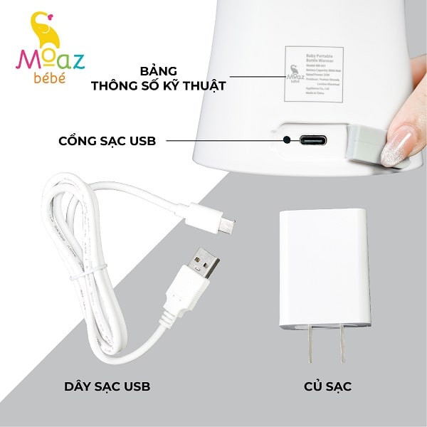 Máy hâm sữa cho bé di động Moaz BeBe MB041 cầm tay không dây - Monnie Kids