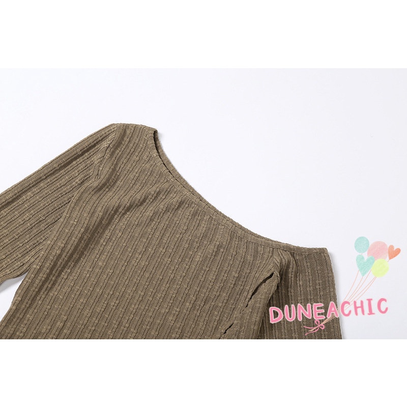 DUNEA Áo Thun Rớt Vai Xẻ Tà Dài Tay Thời Trang Y0728