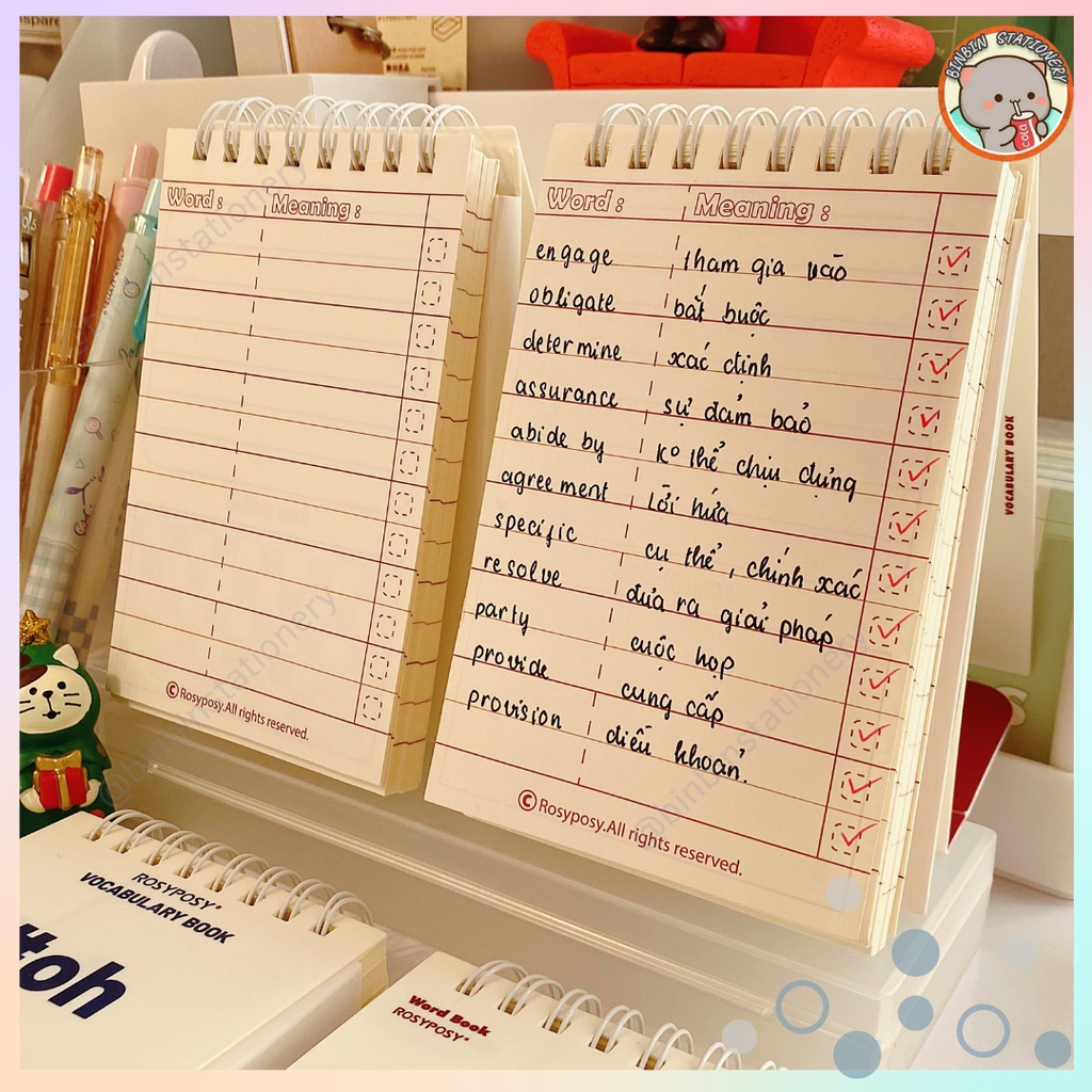 Sổ tay ghi chú từ vựng Rosy Pony Word Book phong các Retro, có thể đứng được STGC