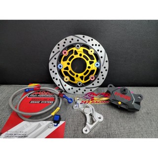 Combo Full Bộ Heo Fando kèm đĩa Kiểu BB220mm bát CNC và dây dầu Morin gắn xe máy Sirius Wave Dream S110 Blade Ex135 VARI