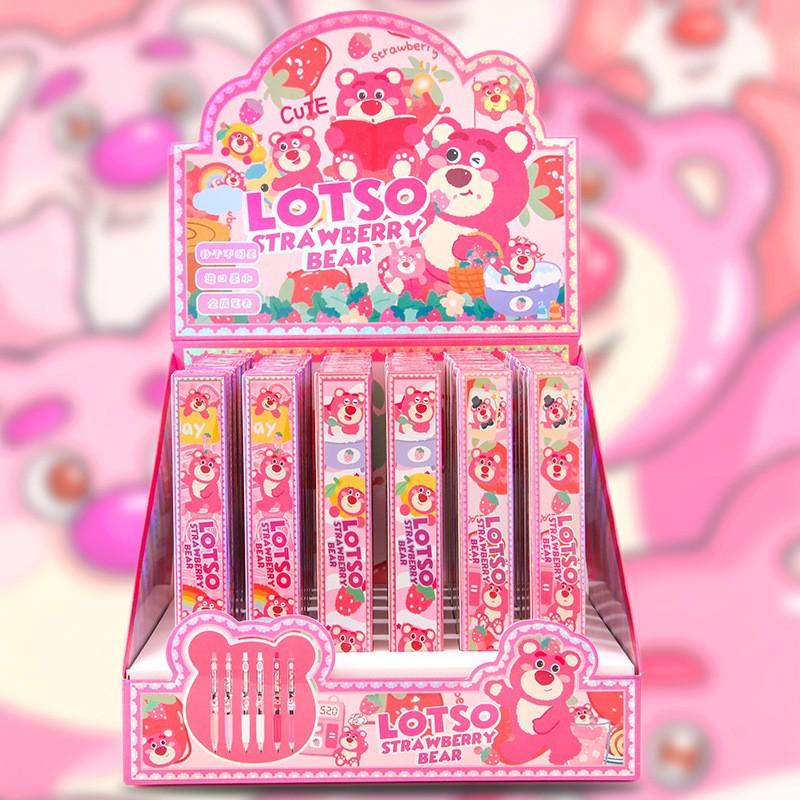 Bút gel đen 0.5mm Gấu dâu Blind Box, bút bấm giao ngẫu nhiên kèm vỏ hộp