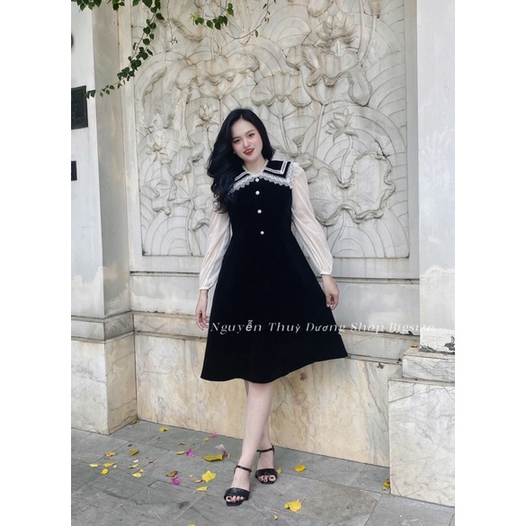 Bigsize 60-90kg váy nhung phối ren siêu xinh