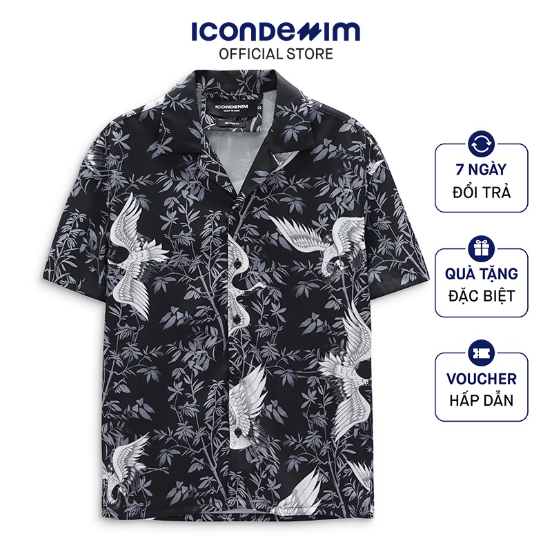 Áo Sơmi Nam Tay Ngắn ICONDENIM Vải Lụa Relaxed Fit Crane Birds SMID0073