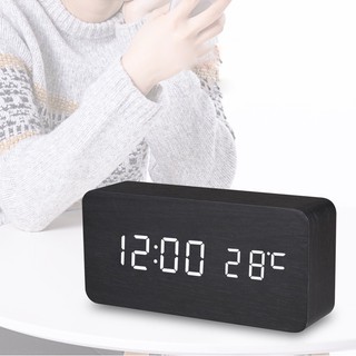 BẢO HÀNH 12 THÁNG - Đồng Hồ Điện Tử Led Để Bàn GỖ- mã DH003 - Nhiệt Kế & Báo Thức