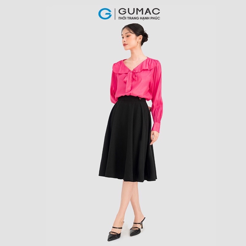 Áo Sơ Mi Gumac Hồng Cánh Sen Tay Dài Thắt Nơ