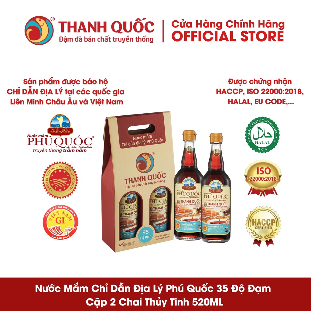 Nước mắm chỉ dẫn địa lý Phú Quốc Thanh Quốc 35N 520ml x 2 chai