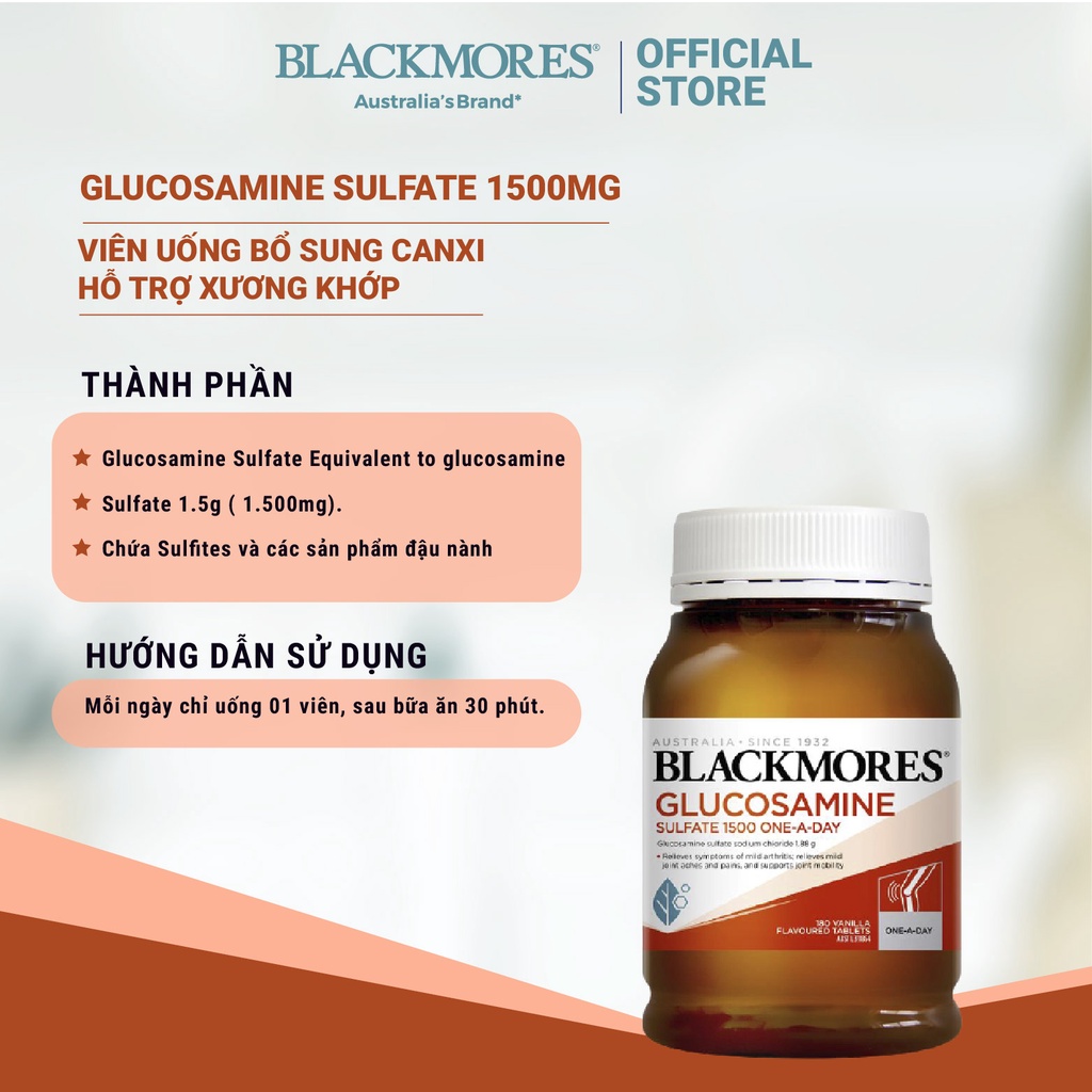 Viên uống bổ xương khớp Glucosamine 1500mg Blackmores 180 viên, hỗ trợ các vấn đề của xương khớp