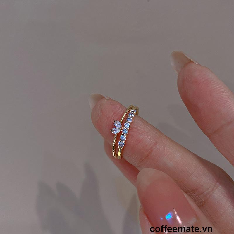 【coffeemate】⚡Nhẫn Đính Đá Zircon Siêu Sáng Sang Trọng Tinh Tế Phong Cách Hàn Quốc Cho Nữ