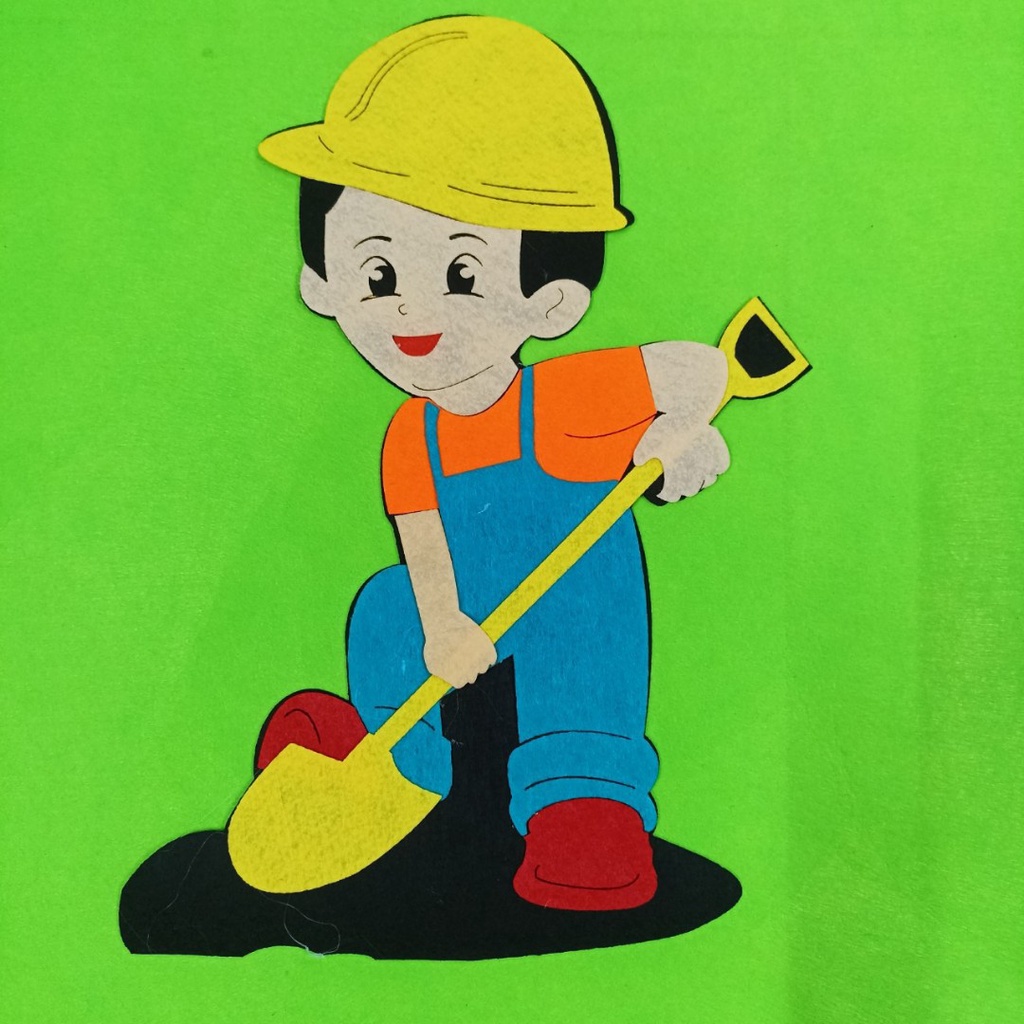Hình bé xây dựng trang trí mầm non -  nhân vật rời trang trí góc bằng nỉ cao ~50cm