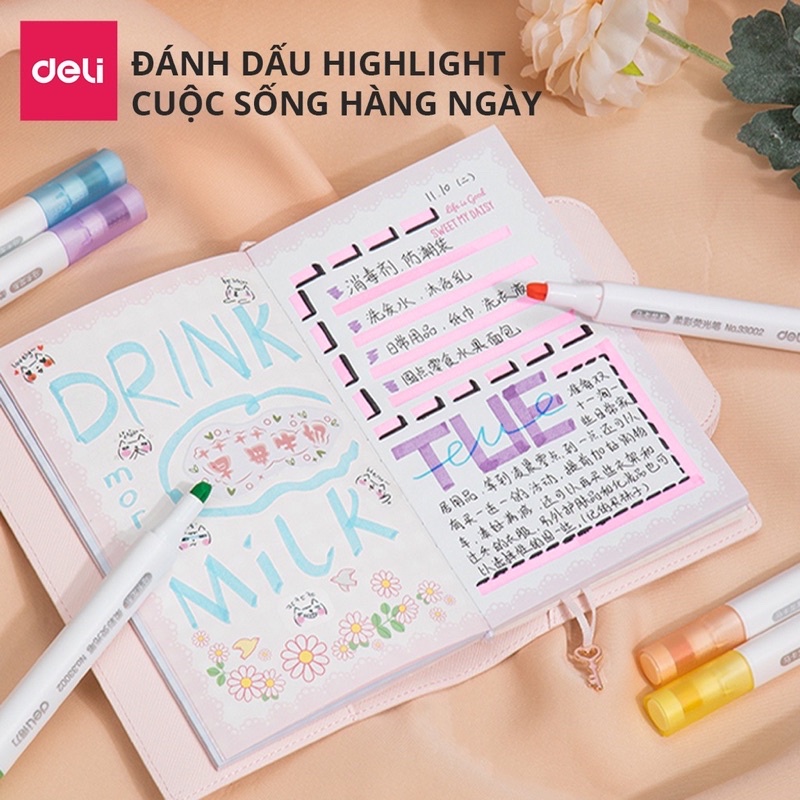 Set 6 Chiếc Bút Highlight 6 Màu Pastel Bút Nhớ Dòng Đánh Dấu Dạ Quang Take Note Ghi Chú Deli - Bút Highlighter Cute