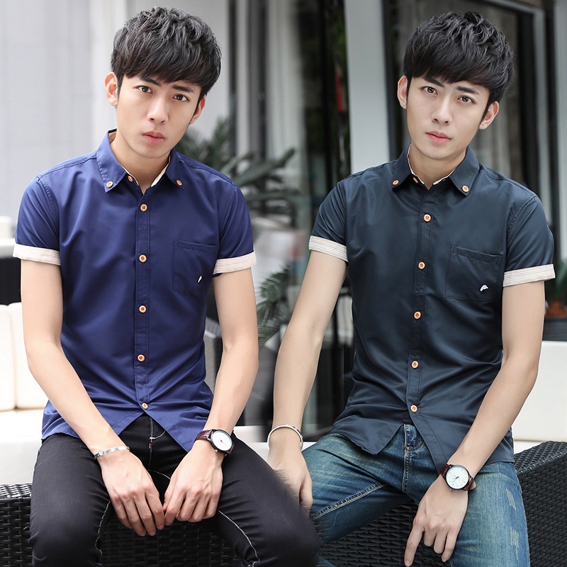 Áo sơ mi nam ngắn tay màu trắng mùa hè phiên bản Hàn Quốc mỏng nửa tay áo sơ mi nam cá tính xu hướng học sinh nửa tay