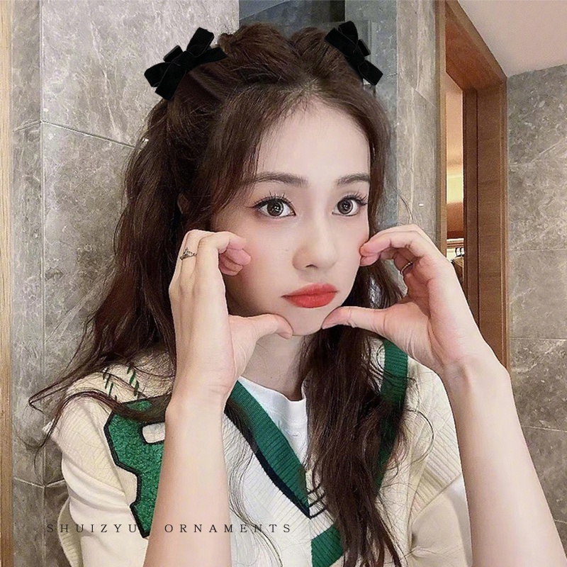 Set 2 Kẹp Tóc Nơ Vải Nhung Thời Trang Hàn Quốc Cho Nữ