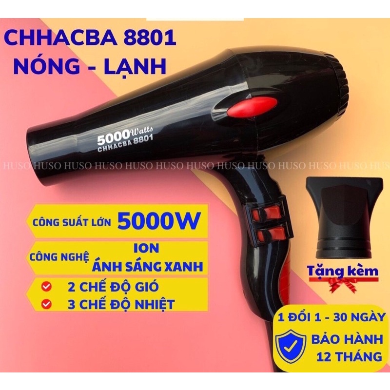 Máy sấy tóc công suất lớn CHHACBA 8801, Máy sấy 2 chiều, 3 chế độ nhiệt