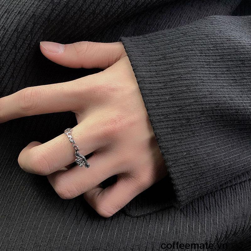 【coffeemate】⚡ Nhẫn đôi hở họa tiết Cinnamoroll hoạt hình dễ thương phong cách Hàn Quốc cho nữ