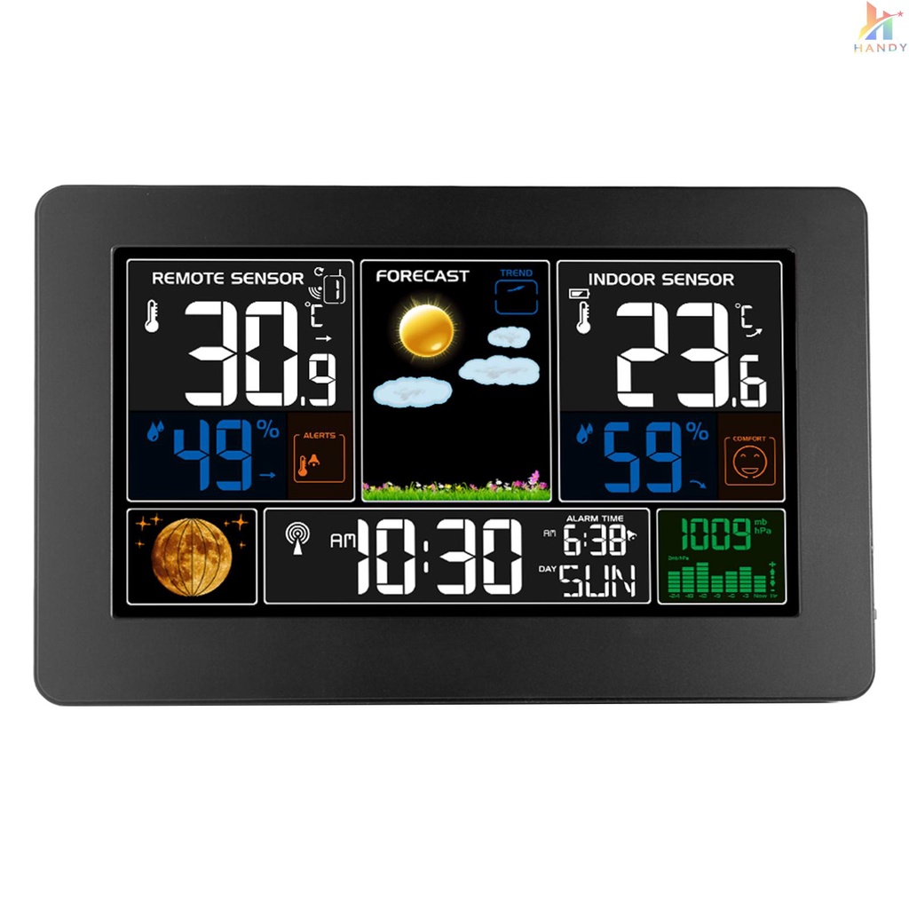 Đồng Hồ Kỹ Thuật Số 3 Trong 1 Treo Tường Đo Nhiệt Độ Và Độ Ẩm Với Màn Hình Màu RF Dùng Trong Nhà / Ngoài Trời