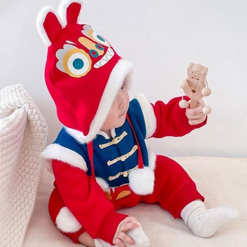 Babyfair. Áo Liền Quần Hoạt Hình Cho Bé Phong Cách Trung Hoa Nút Bện Dày Ấm Dễ Thương Mềm Mại Trẻ Sơ Sinh