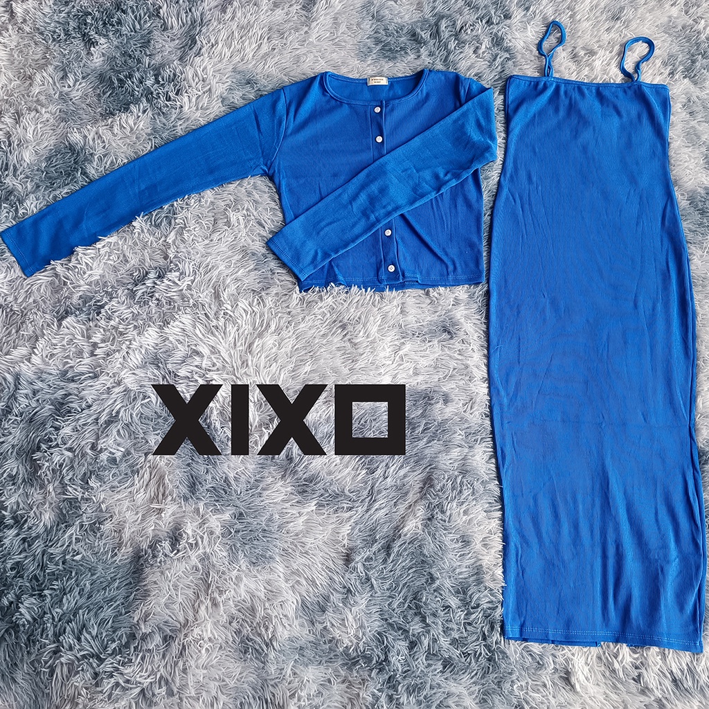 Set đầm body ❄ FREESHIP ❄ Váy 2 dây dáng dài + áo khoác dài tay thời trang XIXO cao cấp mã DAM0058