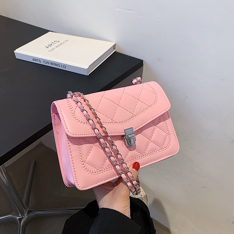 Mischa Túi Đeo Chéo Vai Bằng Da PU Màu Trơn Họa Tiết Hình Thoi Phong Cách Phương Tây Thời Trang