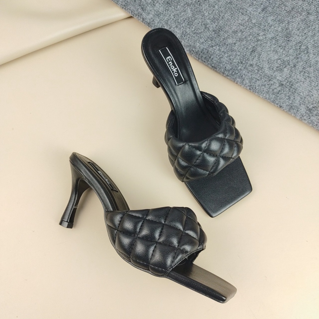 Dép cao gót Enako TP13340 - mũi vuông quai ngang gót cao 7cm