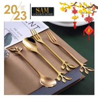 Bộ 5 Muỗng Nĩa Cafe Tráng Miệng Mạ Vàng Inox Cao Cấp Larmina Sang Trọng Đẳng Cấp