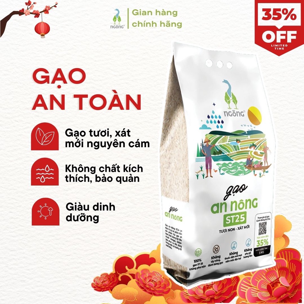 Gạo An Nông ST25 - Gạo Ngỗng ngon sạch túi 3kg