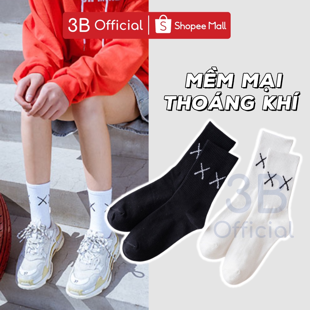 Tất cổ cao trơn XX nam nữ 3B đen trắng chất cotton mềm mịn