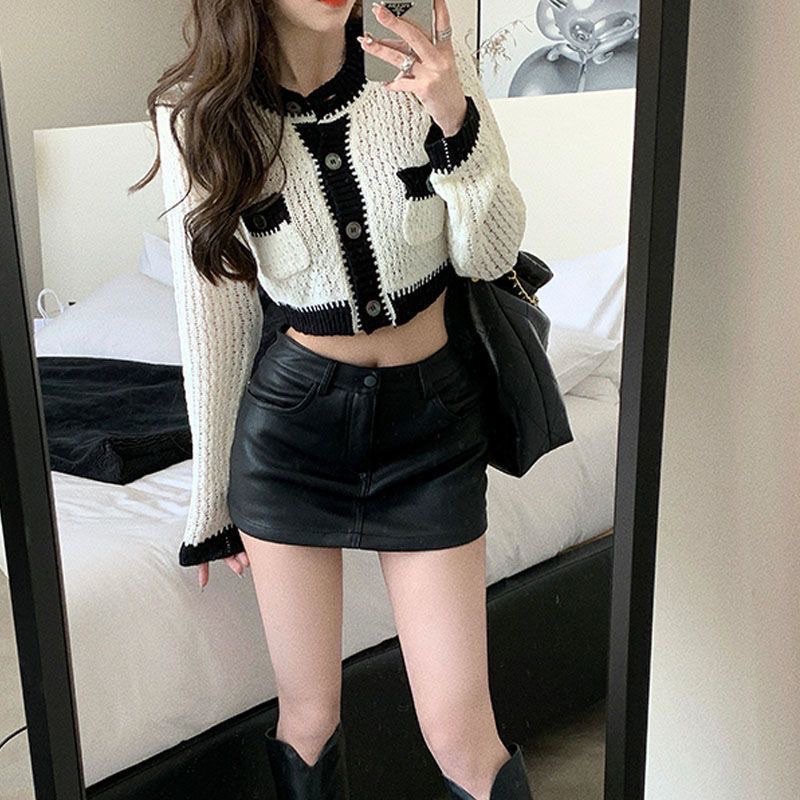 Chân Váy Da Chữ A Hàn Quốc Cạp Cao Siêu Cá Tính