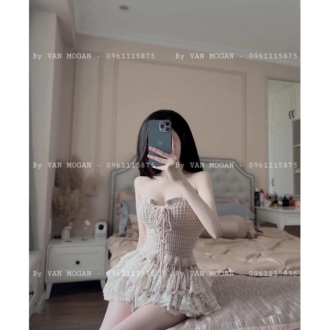 Set Ren 3 món áo quây ren chân váy ren