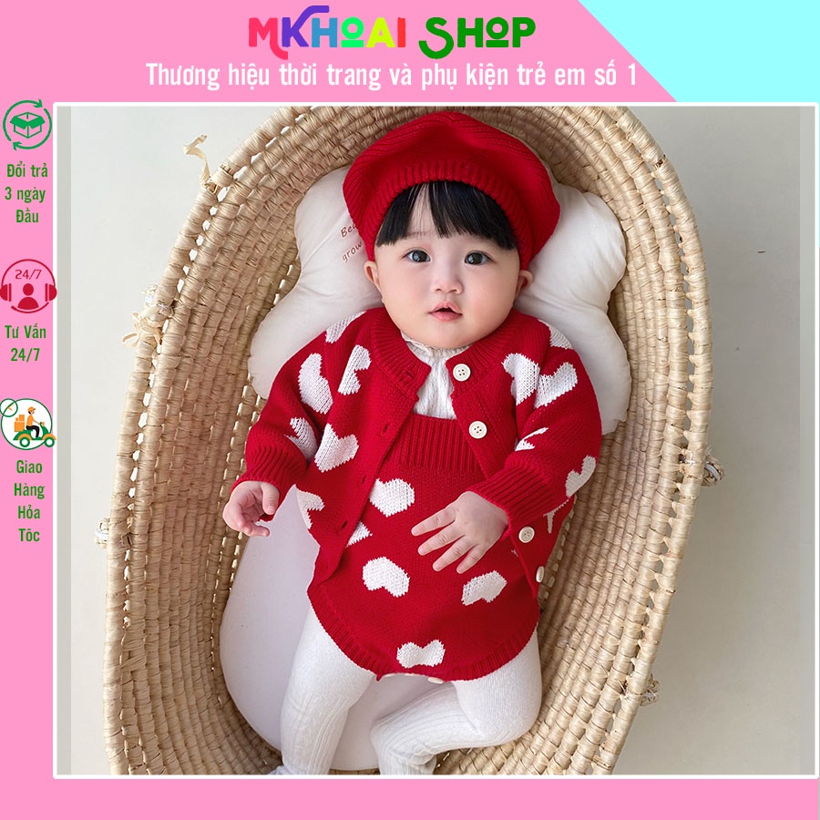 (Có sẵn) Set áo khoác + body len tim đỏ đáng yêu