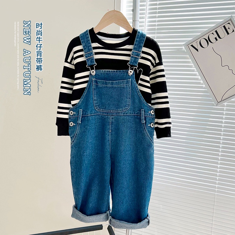 Quần Yếm Denim Ống Đứng Phong Cách Hàn Quốc Thời Trang Xuân Thu Mới 2022 Cho Bé Trai
