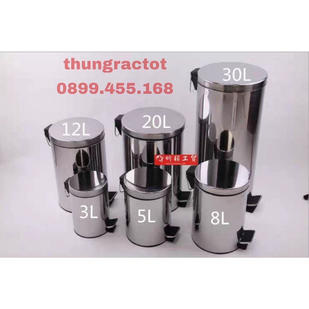 Thùng rác inox đạp chân nhiều size 5L/8L/12L/20L bền đẹp, chắc chắn, hàng có sẵn