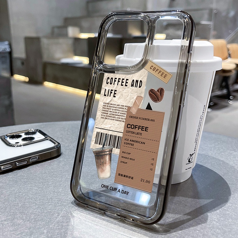 Ốp điện thoại DECOPHONE TPU dẻo trong suốt họa tiết cà phê thích hợp cho IPHONE 7 8 PLUS X XS XR 11 12 13 14 MAX PRO