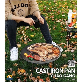 Chảo nướng / Chảo gang đúc nguyên khối CLS cỡ lớn (chân tháo lắp) kèm túi đựng cắm trại dã ngoại du lịch