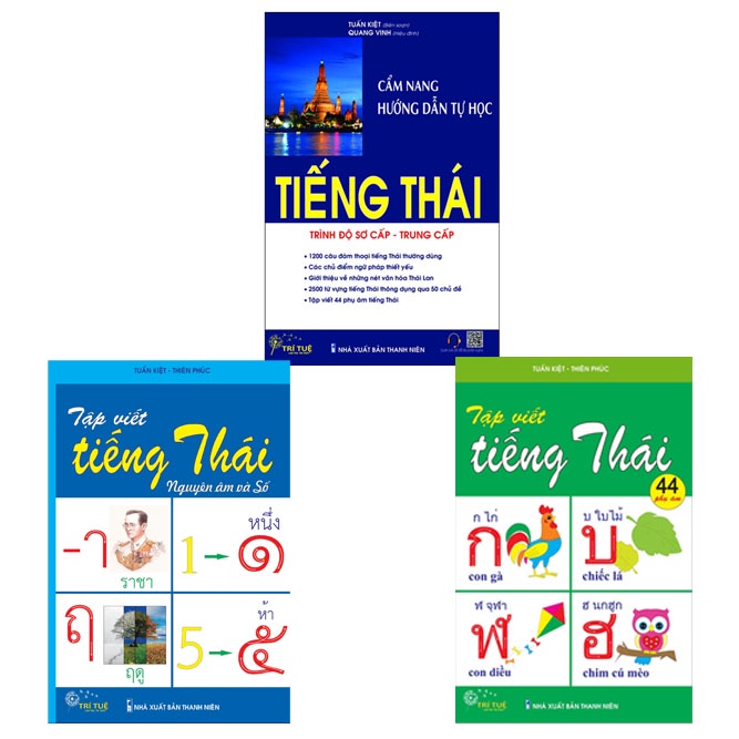 Sách -Combo 3 quyển tiếng Thái (Cẩm nang hướng dẫn tự học tiếng Thái + 2 quyển Tập viết tiếng Thái (Nguyên âm + Phụ âm))