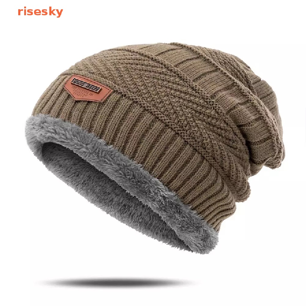 Mũ Beanie Dệt Kim Chất Liệu Cotton Dày Dặn Thời Trang Mùa Đông Cho Nam Giới