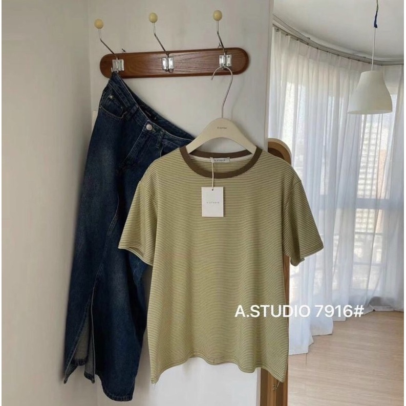 Áo phông kẻ ngang chất thun chất xốp dáng basic tone Hàn
