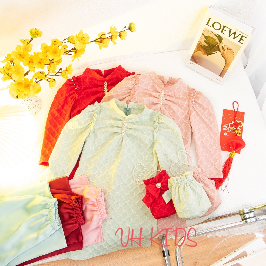 Áo dài bé gái kèm túi ngọc A143 AD2337