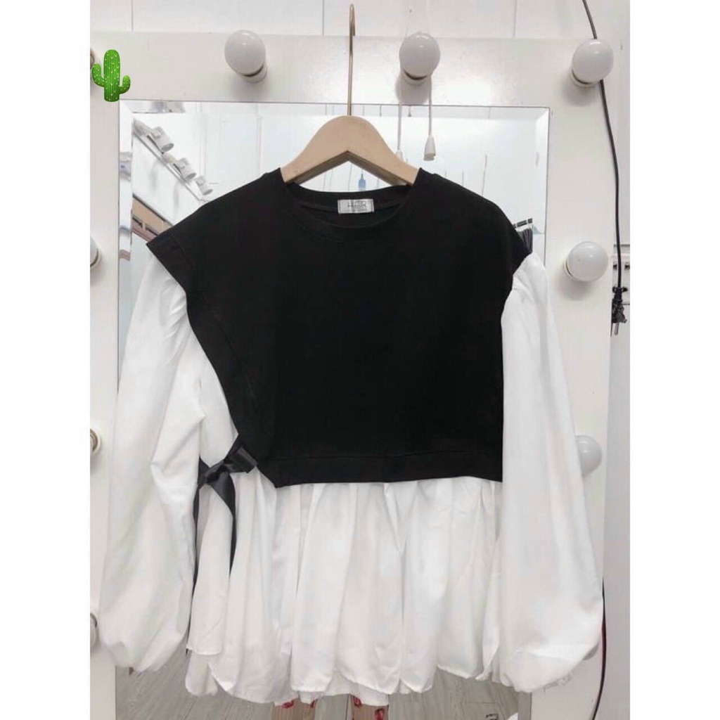Áo babydoll Phối Màu Cột Nơ Siêu Dể Thương
