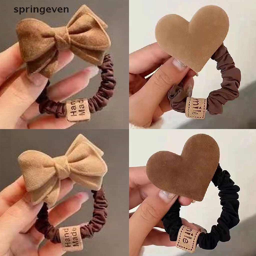 Dây Buộc Tóc Đuôi Ngựa Co Giãn Hình Trái Tim Màu Cà Phê Thời Trang Mùa Đông Dành Cho Thanh Thiếu Niên