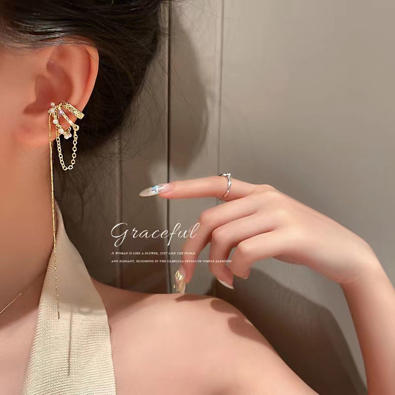 Khuyên Kẹp Sụn Tai Bạc 925 Đính Ngọc Trai Ba Lớp