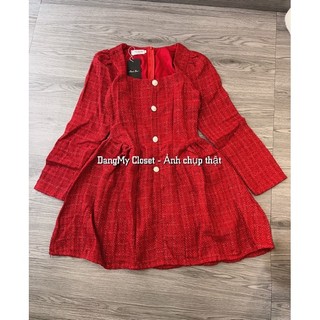 ( SALE ) Váy dạ cổ vuông khuy ngọc