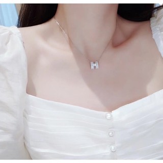 Dây chuyền bạc chữ H đính đá Bạc ỉn