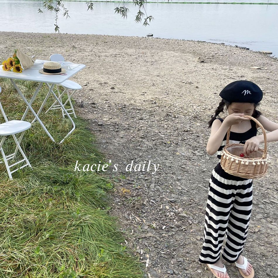 Set Áo Thun Tay Ngắn + Quần Ống Rộng Phong Cách Hàn Quốc Thời Trang Mùa Hè Cho Bé Gái