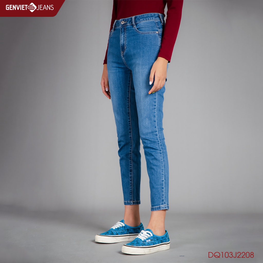 Quần Jeans Nữ Trơn Dáng Ôm Skinny Chất Bò Mềm Cao Cấp Basic DQ103J2208,, GENVIET